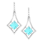 Sterling Silver Open Beaded Square with Center Square Blue Topaz Earrings